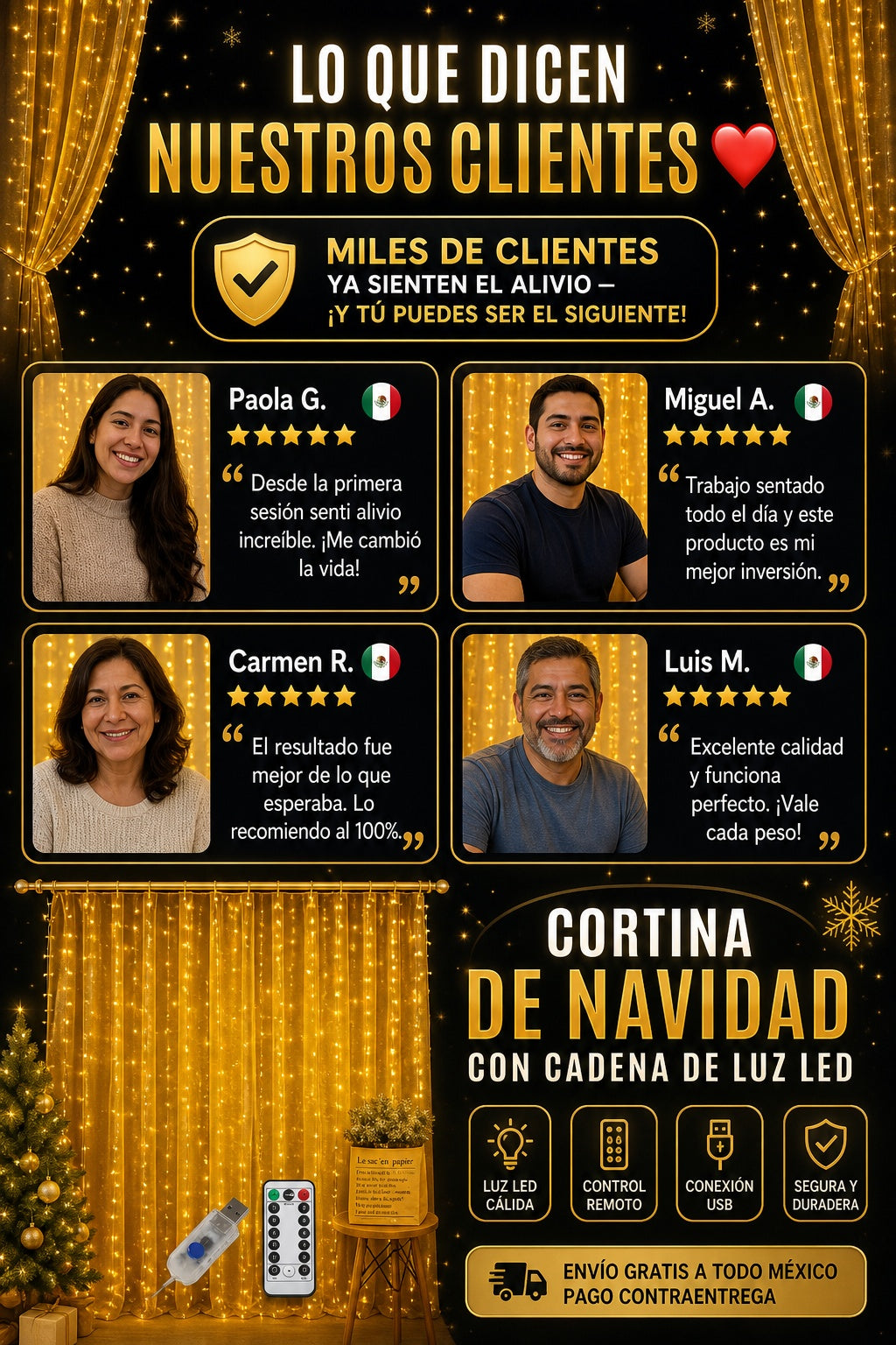 Cortina De Navidad Con Cadena De Luz Led - imagen 6