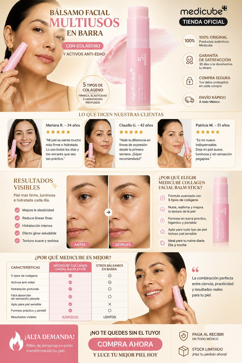 Bálsamo facial multiusos en barra con colágeno y activos anti-edad - imagen 6 - comparativa