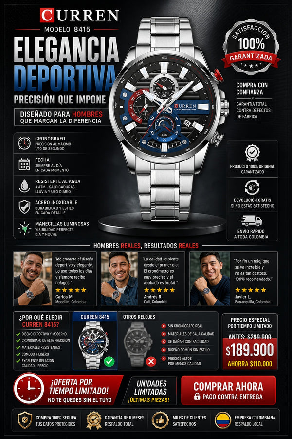 Reloj Curren 8415 Platea Crono Acero In - imagen 6