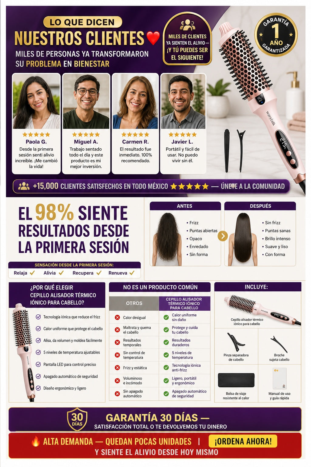Cepillo alisador térmico iónico para cabello - imagen 6 - comparativa