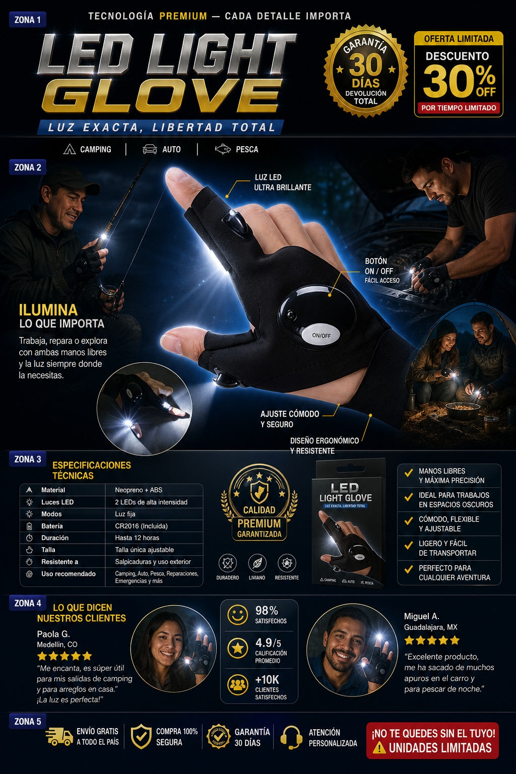 Guante Luz Led para Camping Carro o Pesca - imagen 7