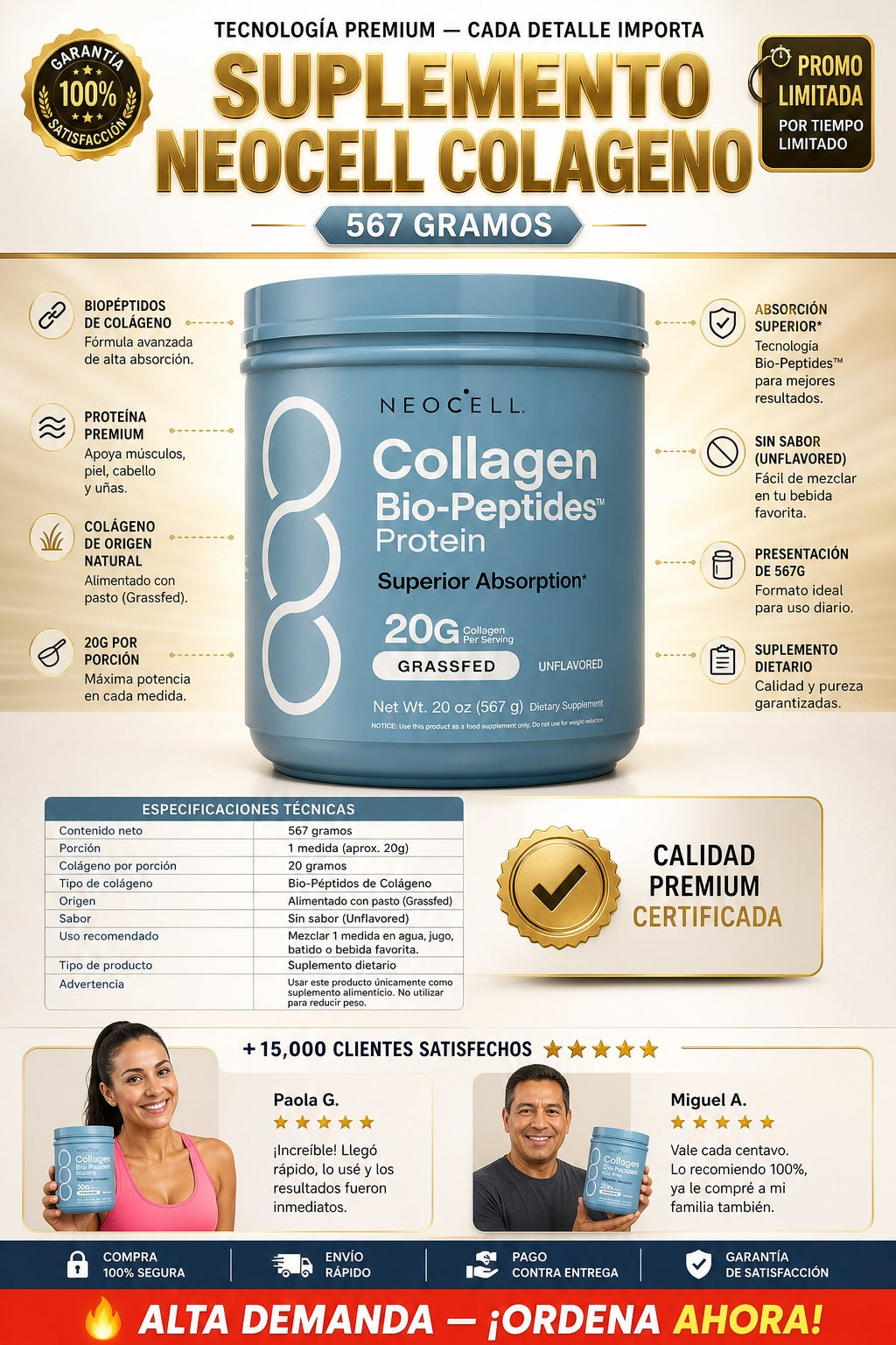 Suplemento Neocell Colageno 567gramos - imagen 7