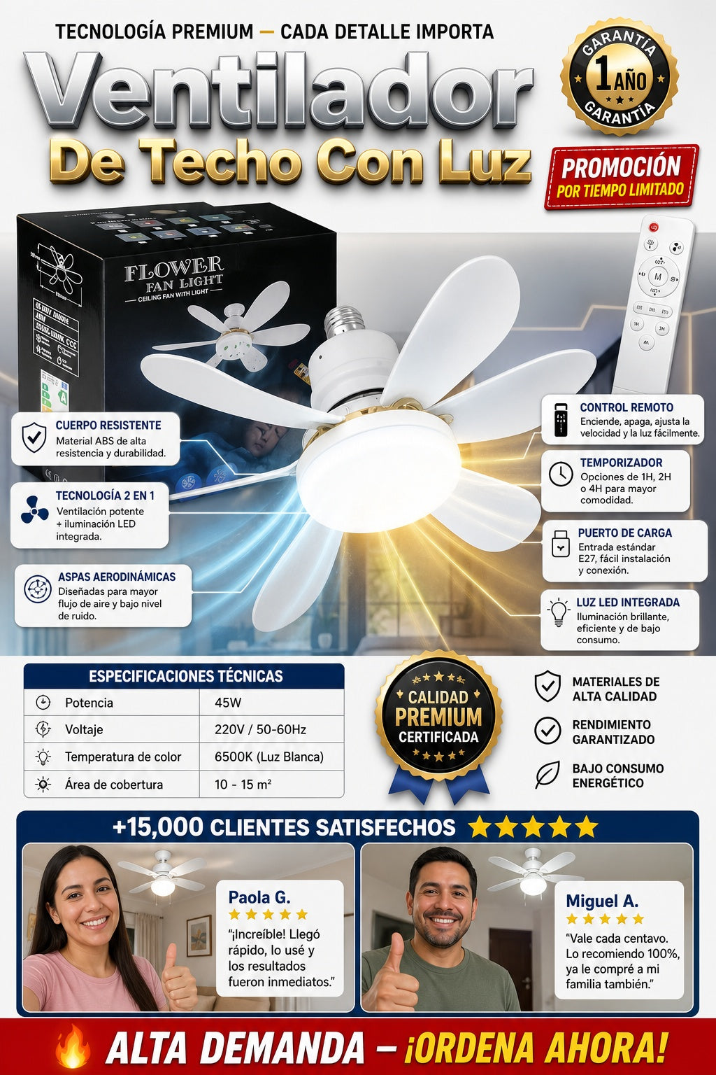 Ventilador De Techo Con Luz - imagen 7