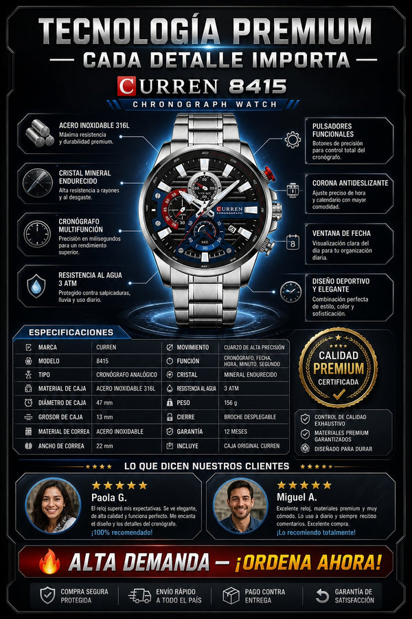 Reloj Curren 8415 Platea Crono Acero In - imagen 7
