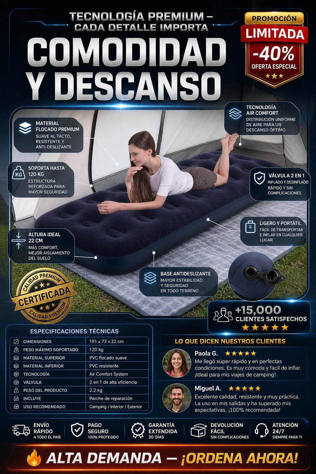 Colchon Inflable Individual Aire Camping - imagen 7