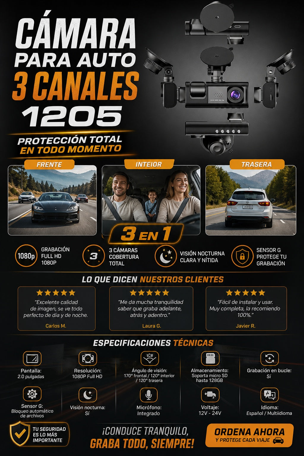 Camara Para Auto 3 Canales 1205 - imagen 7