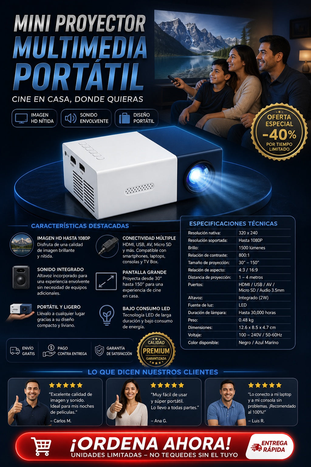 Mini Rproyector Multimedia Portatil - imagen 7