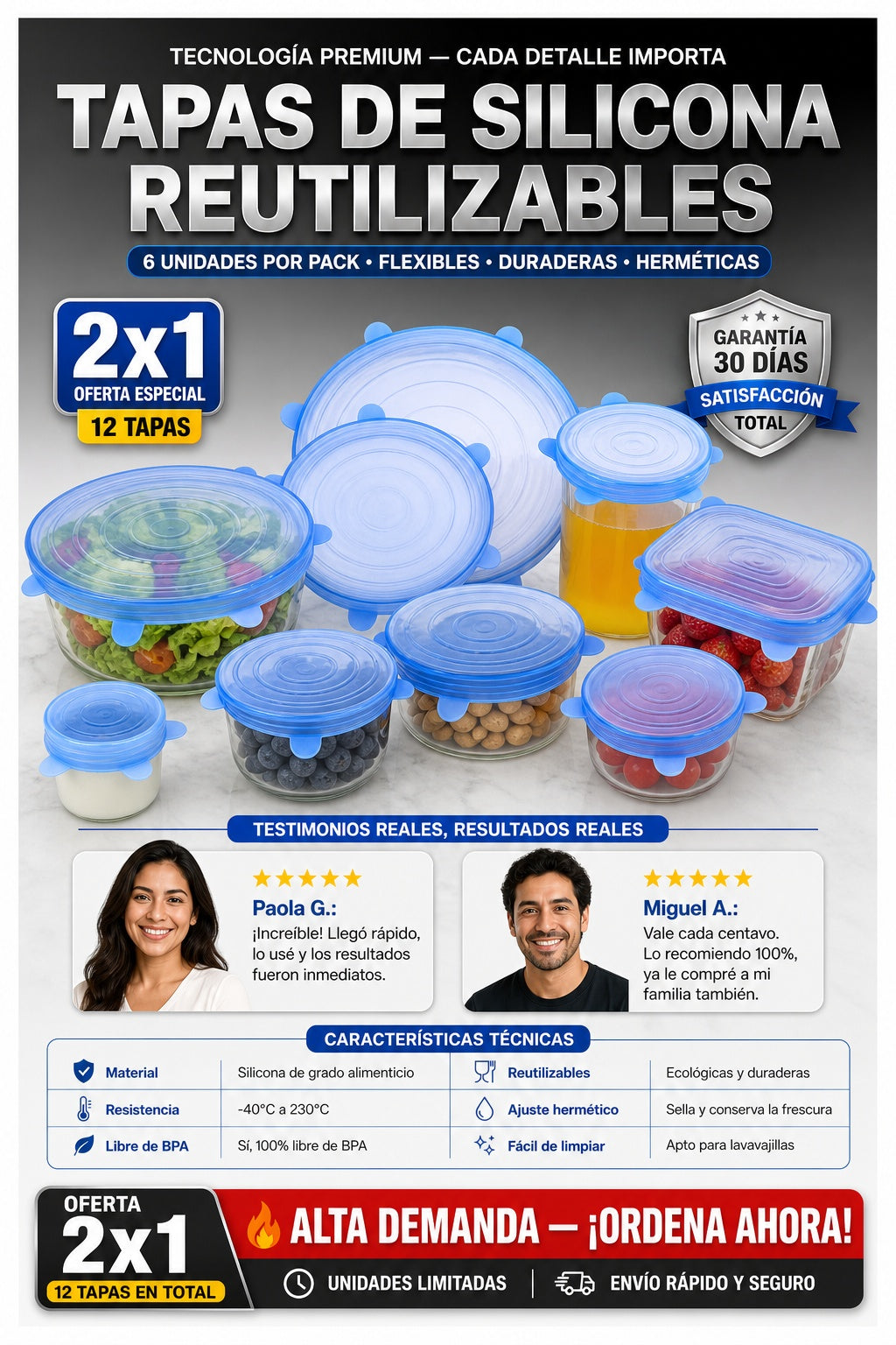 6 Tapas De Silicon Reutilizable oferta de 2x1 total recibes 12 - imagen 7