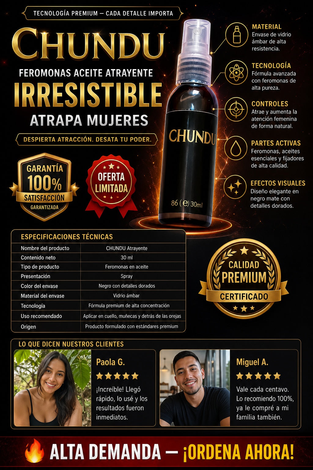 Feromonas Aceite Atrayente Irresistible chundu atrapa mujeres - imagen 7