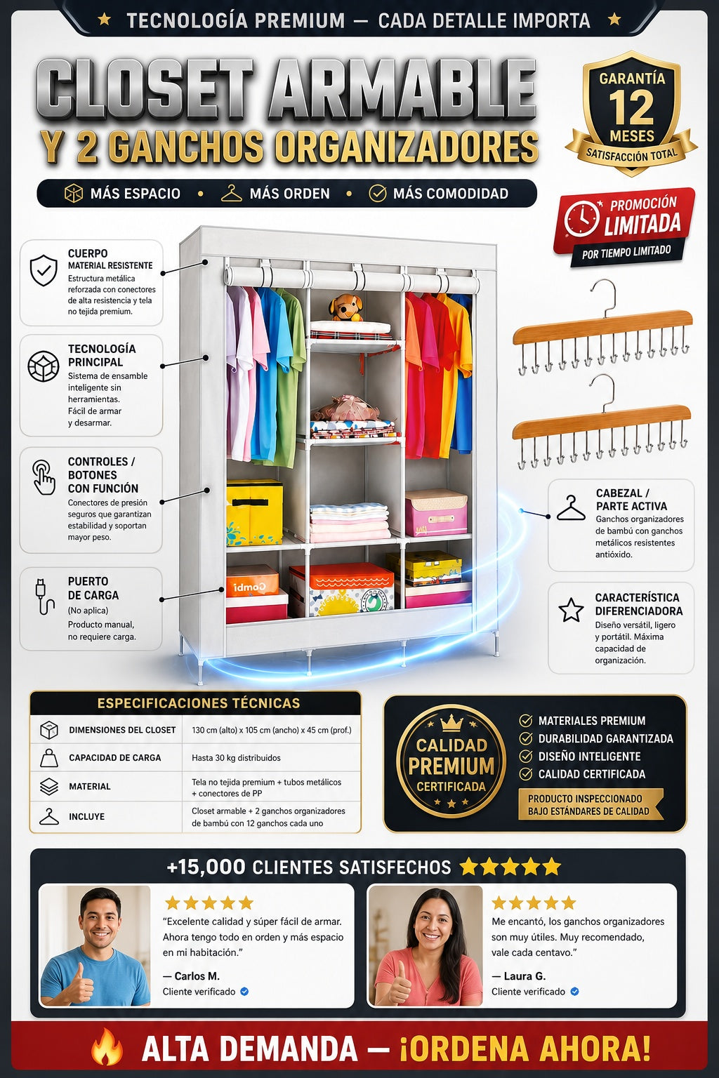 Closet Armable Y 2 Ganchos Organizadores - imagen 7