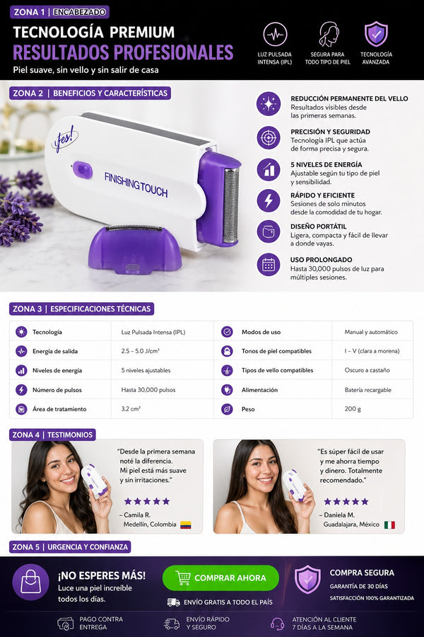Depiladora láser IPL portátil recargable uso hogar permanente - imagen 7