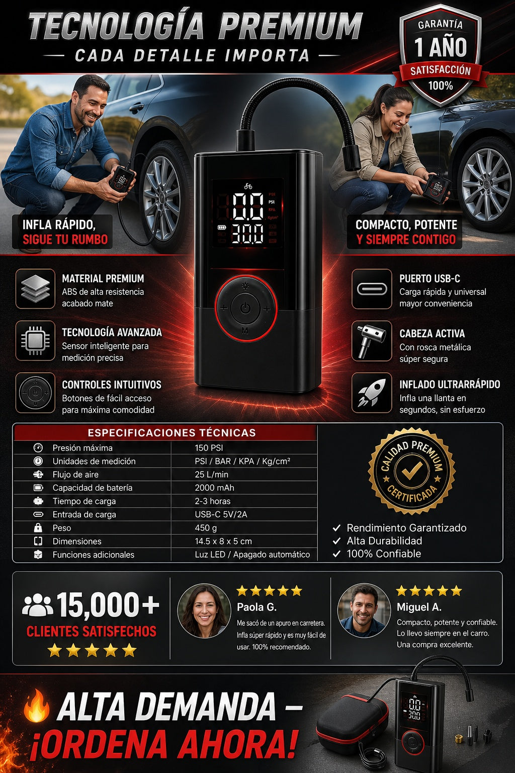 Inflador De Llantas Portatil Digital Rec - imagen 7