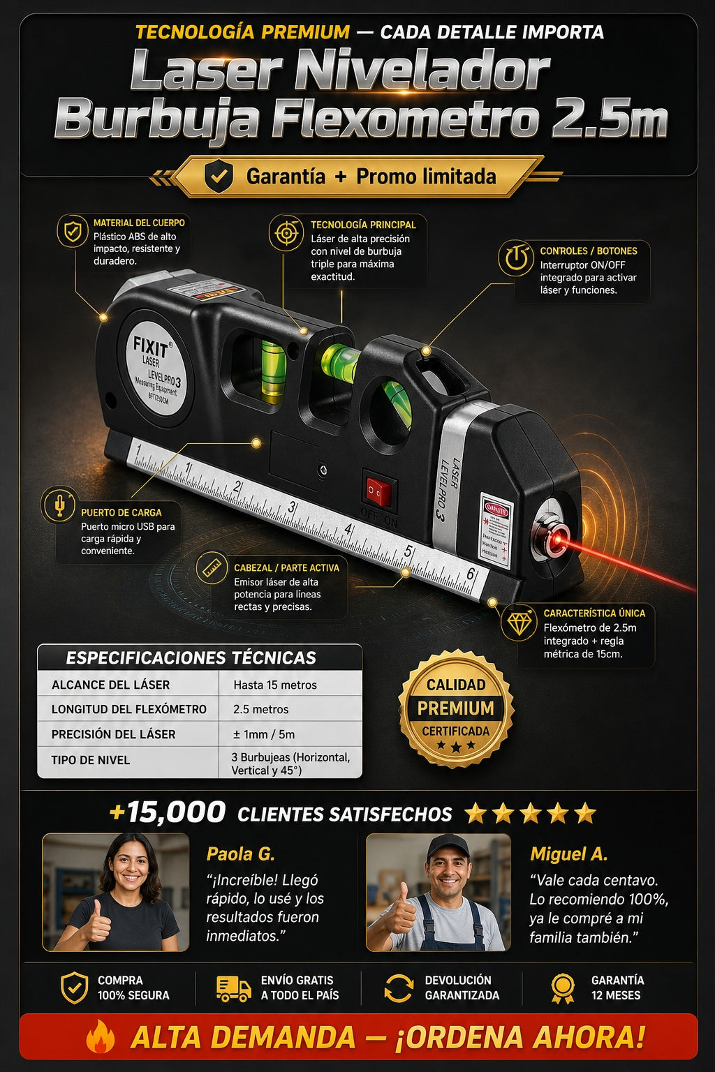 Laser Nivelador Burbuja Flexometro 2.5m - imagen 7