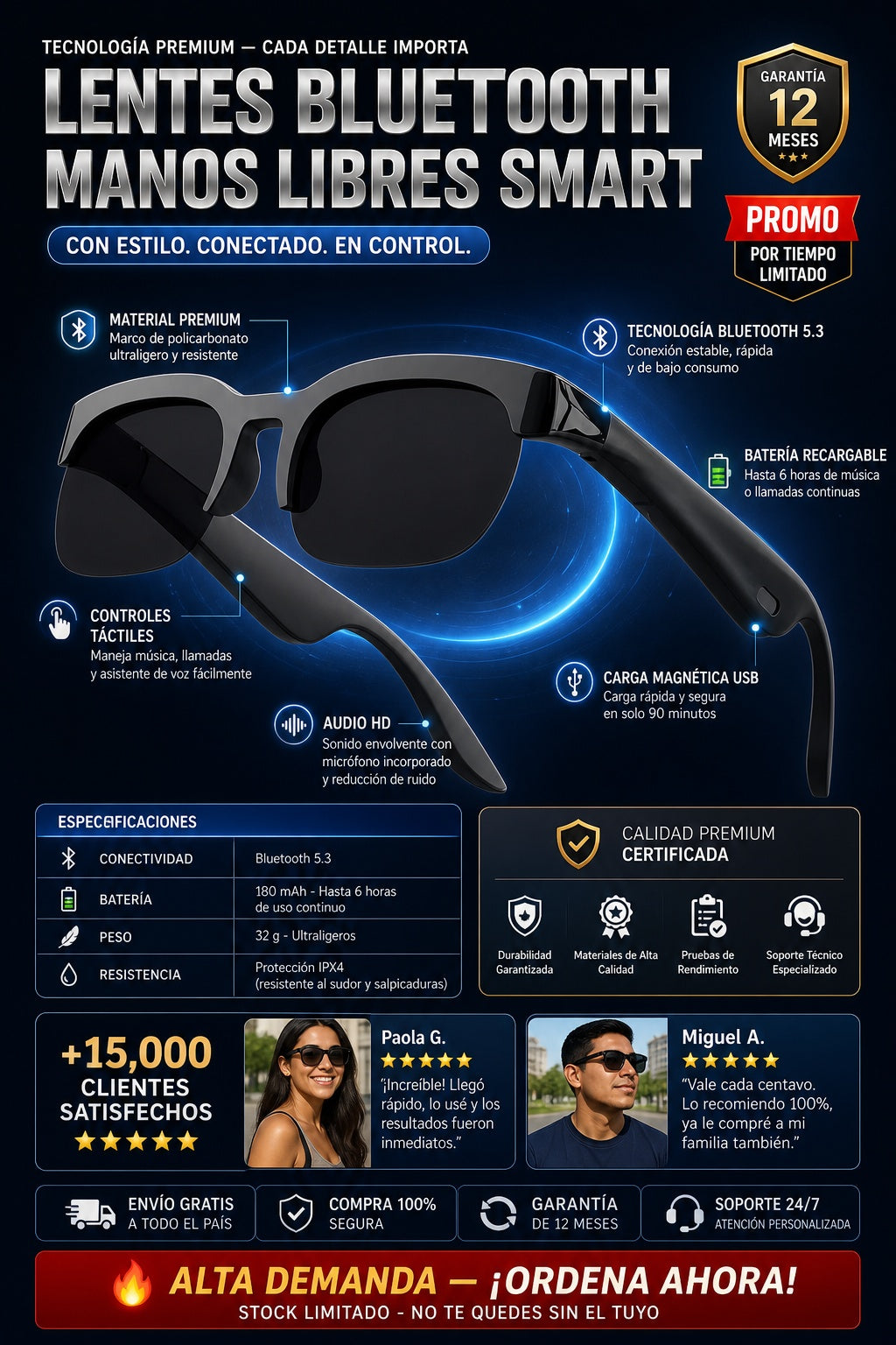 Lentes Bluetooth Manos Libres Smart - imagen 7
