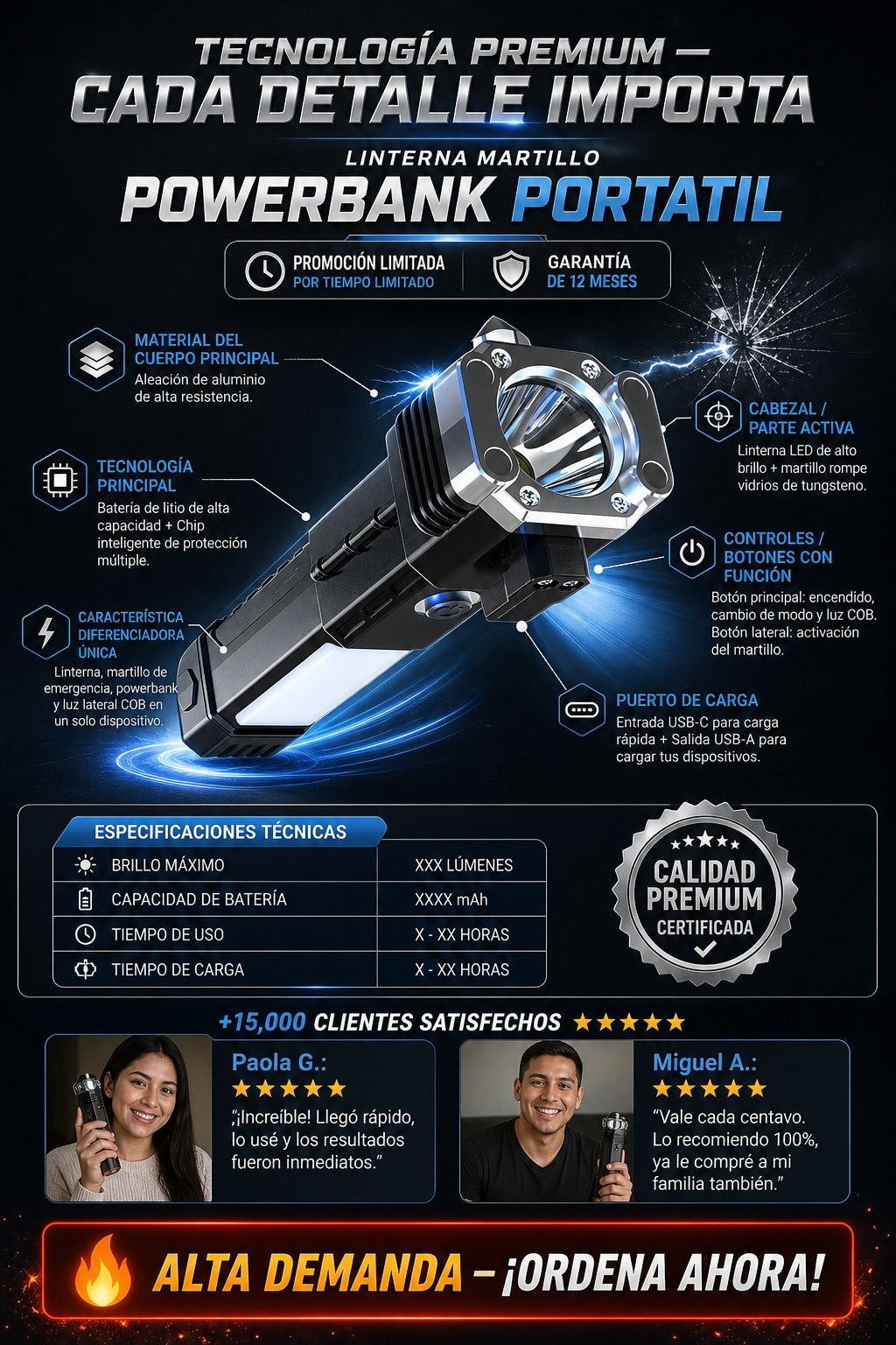 Linterna Martillo Powerbank Portatil - imagen 7