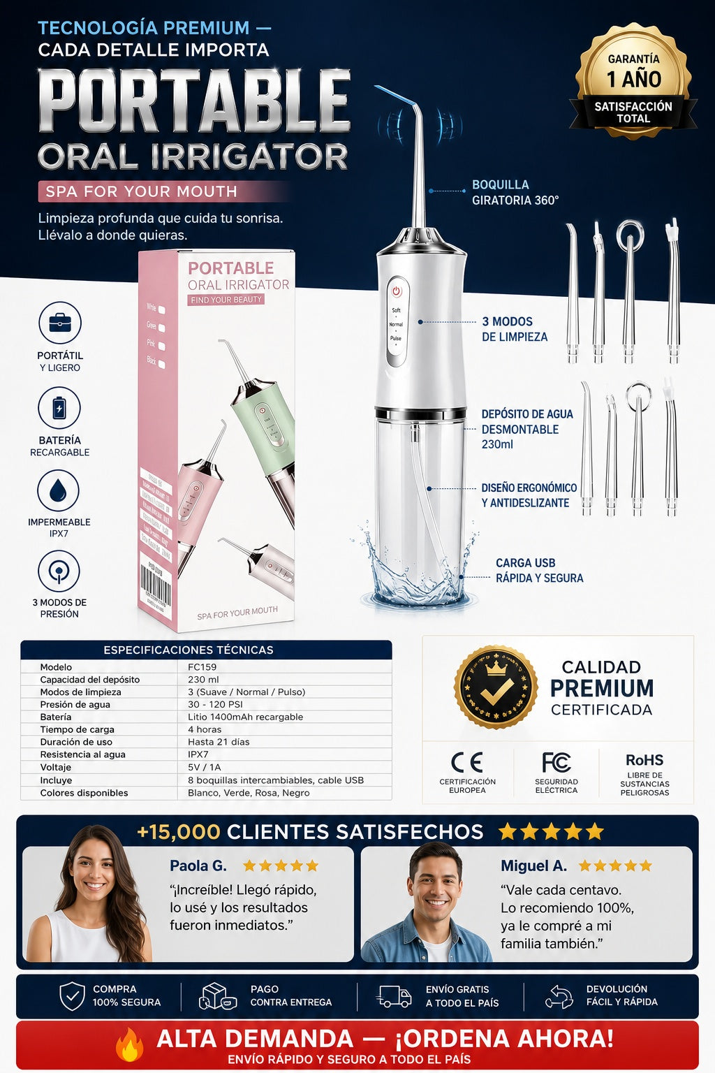 Irrigador Bucal Limpiador De Dientes - imagen 7