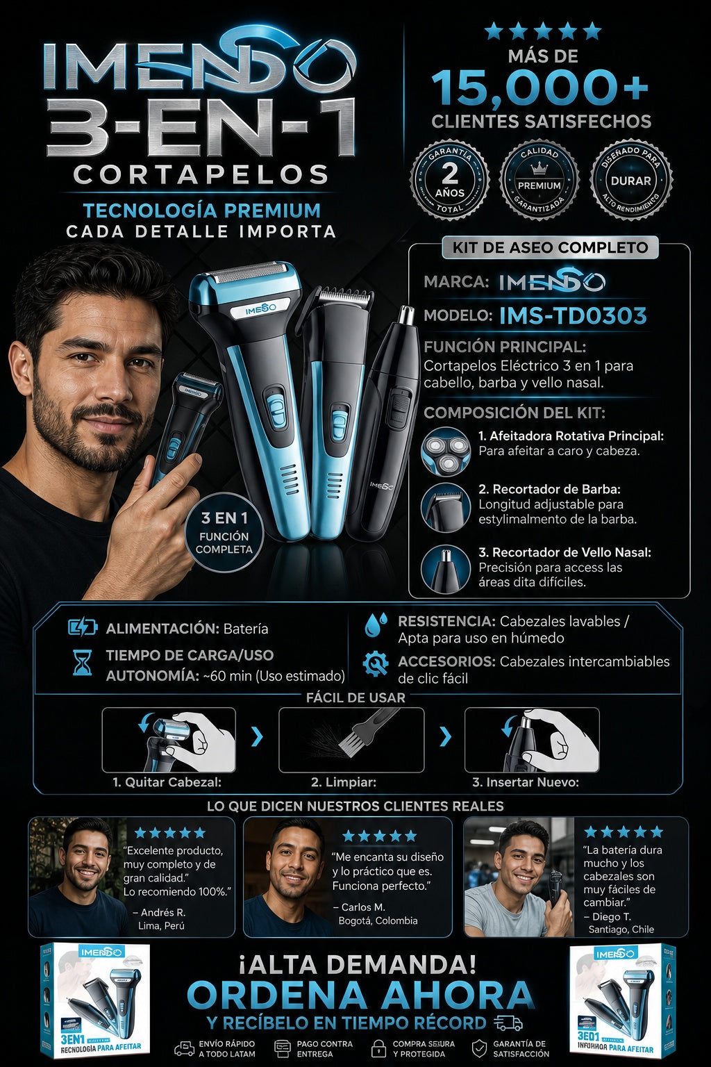 Cortapelos 3 En 1 Cabello Barba Imstdo3 - imagen 7