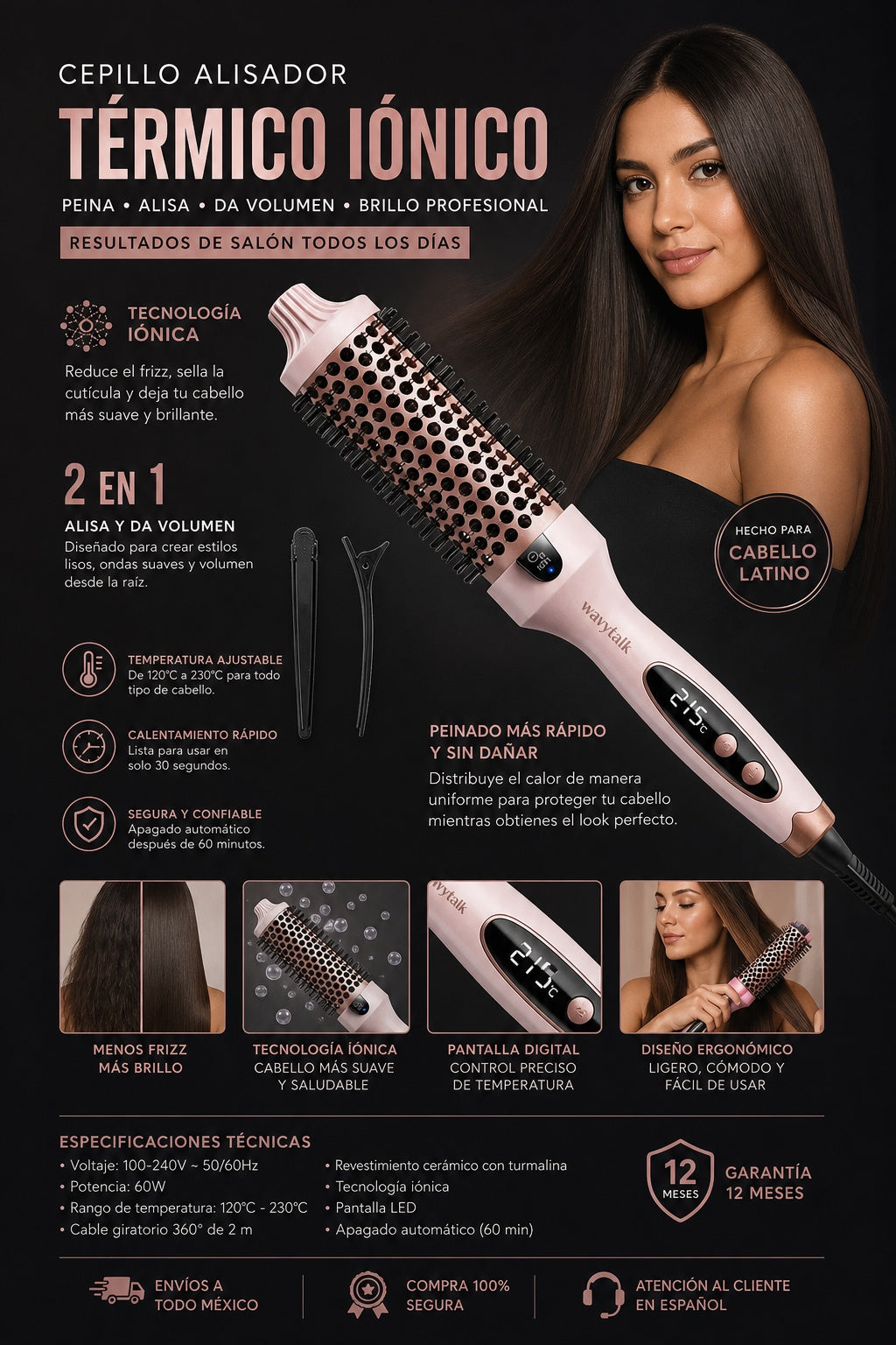 Cepillo alisador térmico iónico para cabello - imagen 7 - prueba-social