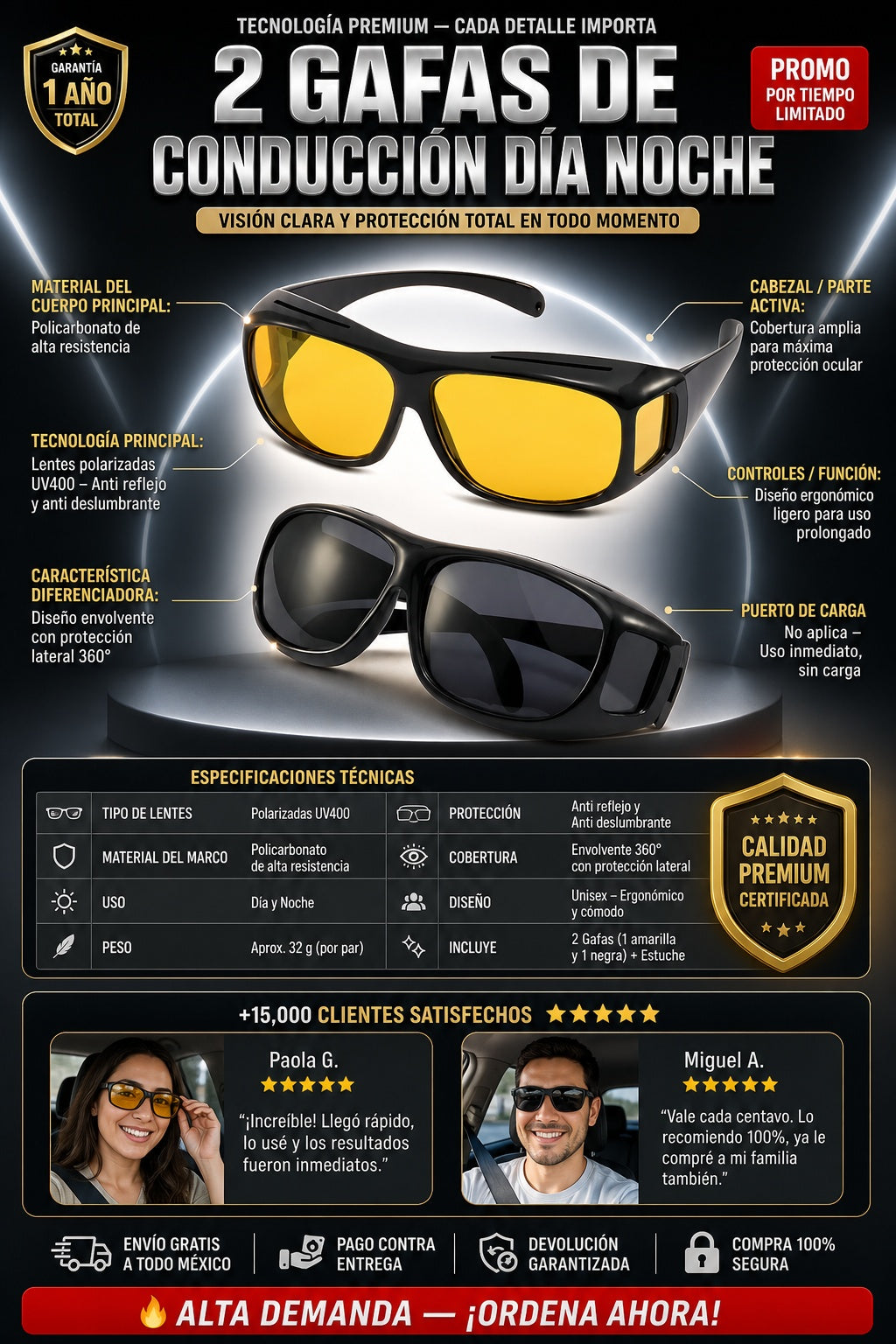 2 Gafas De Conduccion Dia Noche Lentes - imagen 7