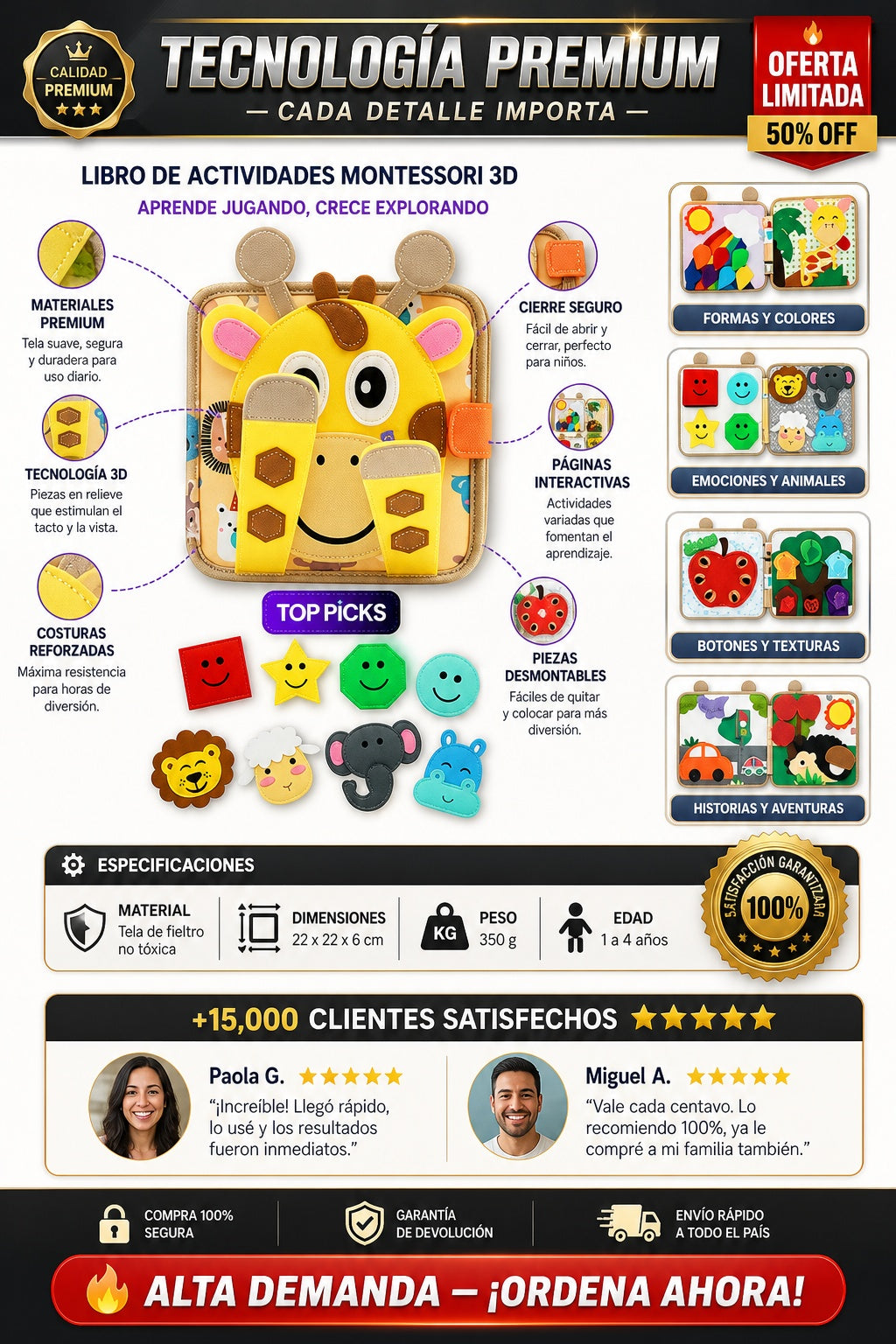 Libro de tela 3D con actividades Montessori para bebés - imagen 7 - prueba-social