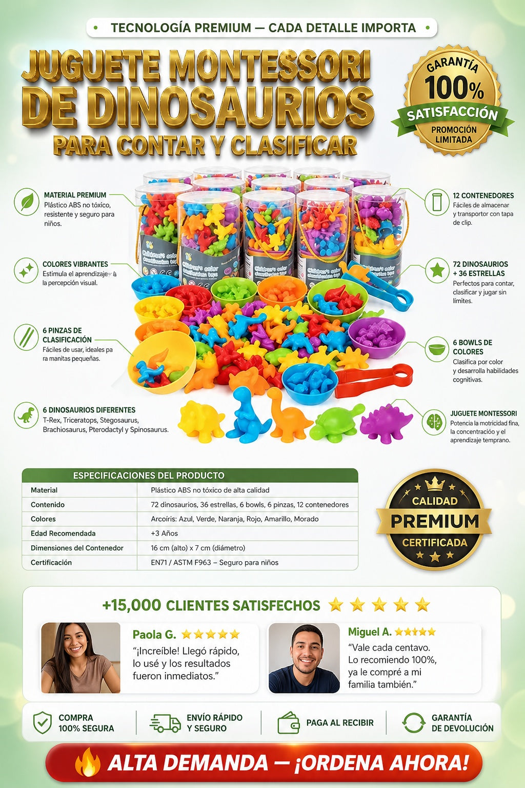 Juguete Montessori de dinosaurios para contar y clasificar - imagen 7 - prueba-social