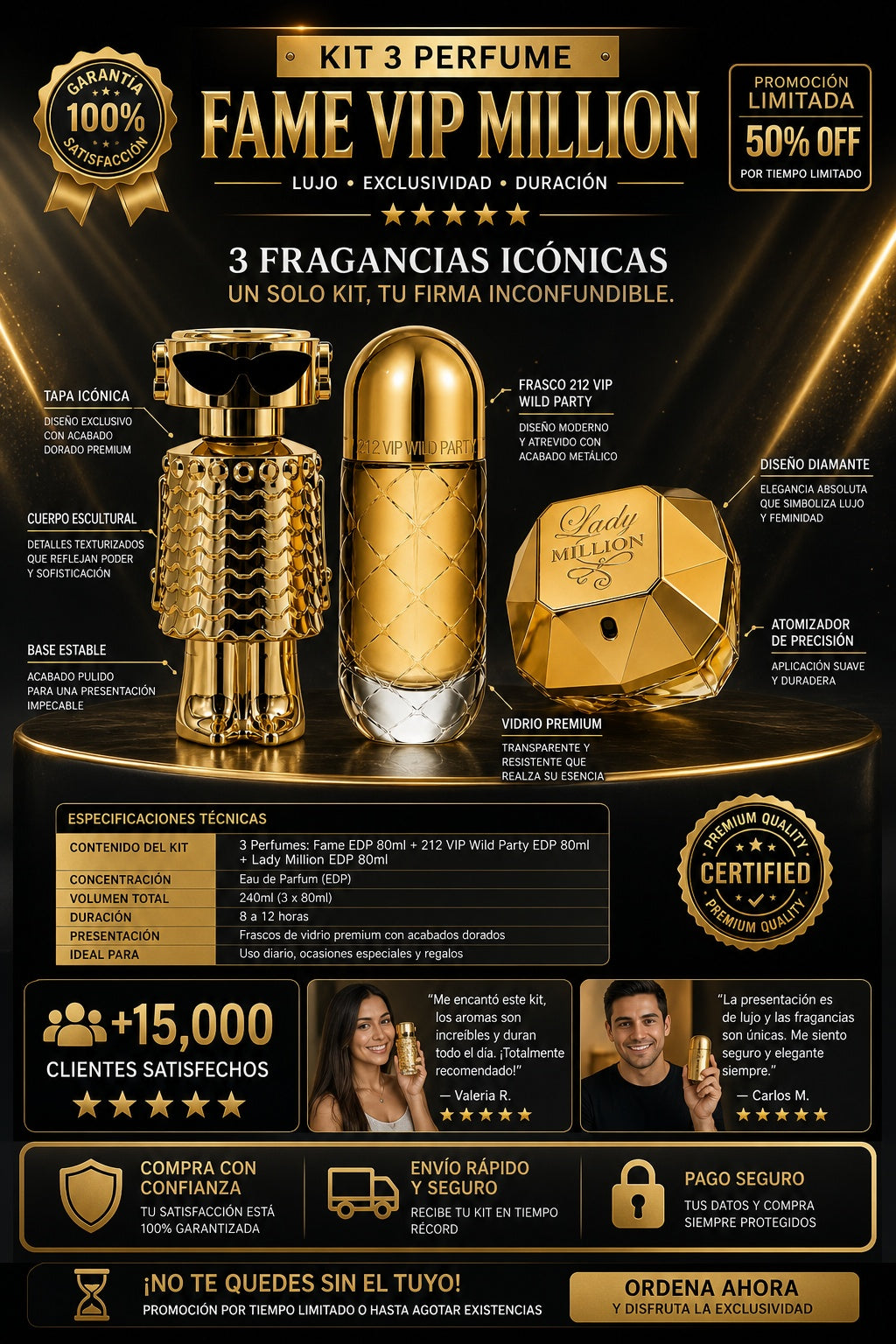 Kit 3 Perfume Fame Vip Million - imagen 7