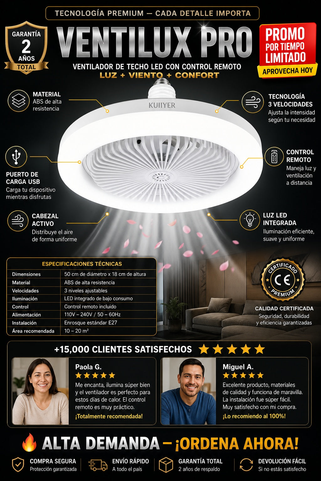 Lampara Ventilador Con Luz Y Control - imagen 7
