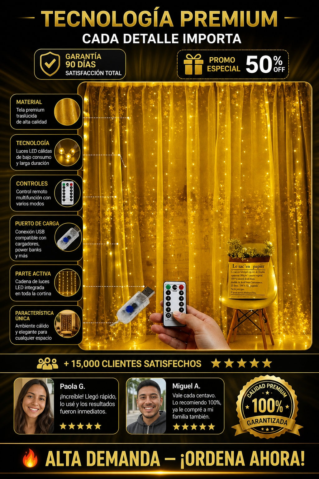 Cortina De Navidad Con Cadena De Luz Led - imagen 7
