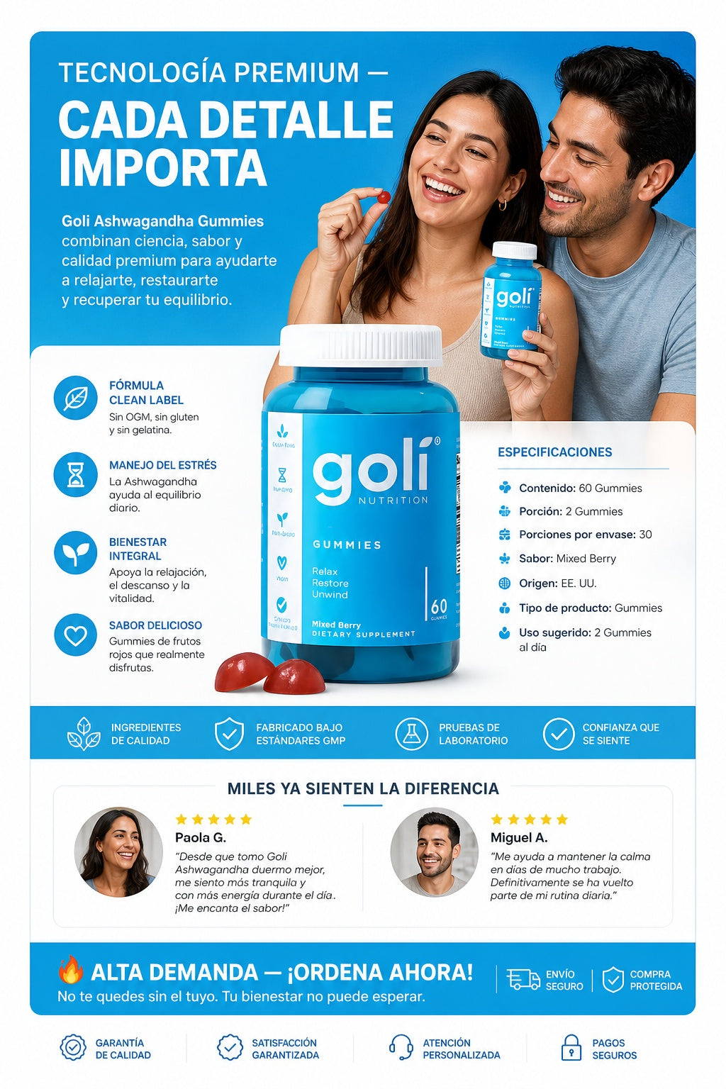 Suplemento Goli Ashwaganda 60 Gomas - imagen 7