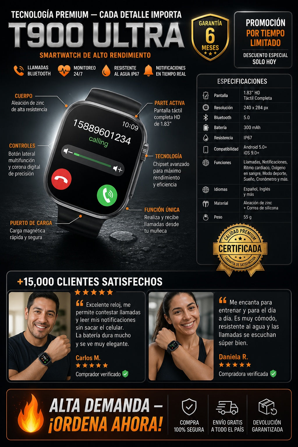 Smartwatch Reloj Deportivo T900 Ultra Ca - imagen 7