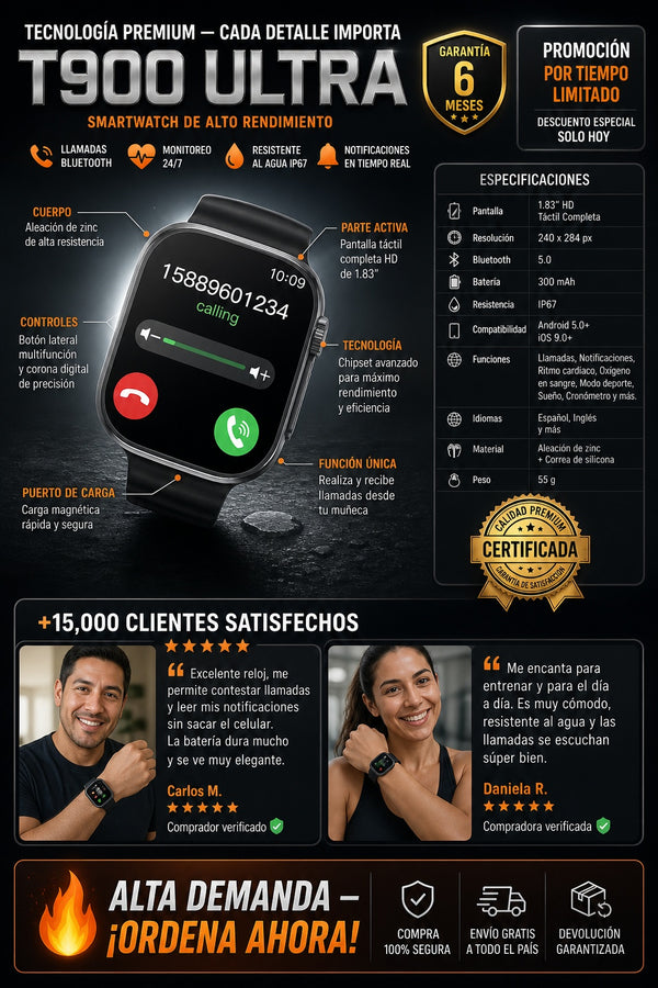 Smartwatch Reloj Deportivo T900 Ultra Ca - imagen 7