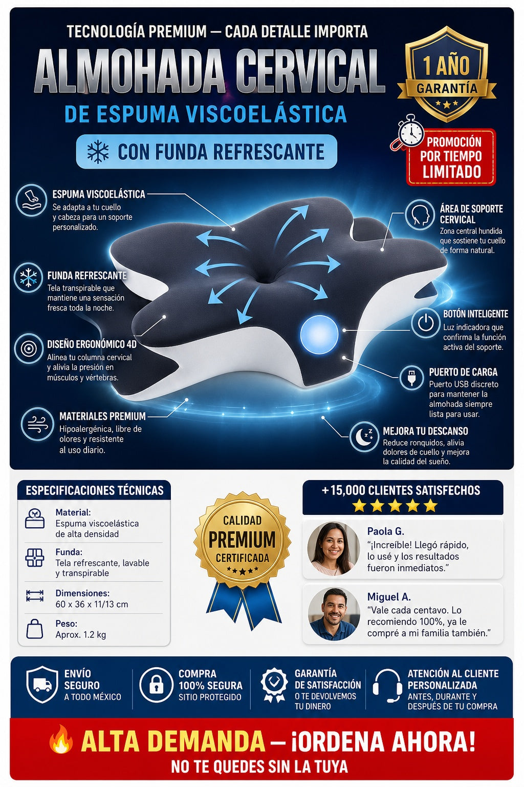 Almohada cervical ergonómica de espuma viscoelástica con funda refrescante - imagen 7 - prueba-social