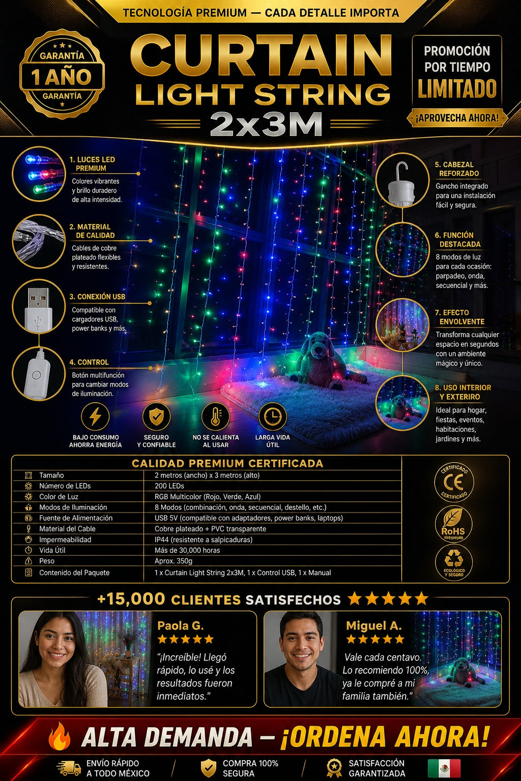 Una Cadena 2x3 M De Luces Para Cortinas - imagen 7