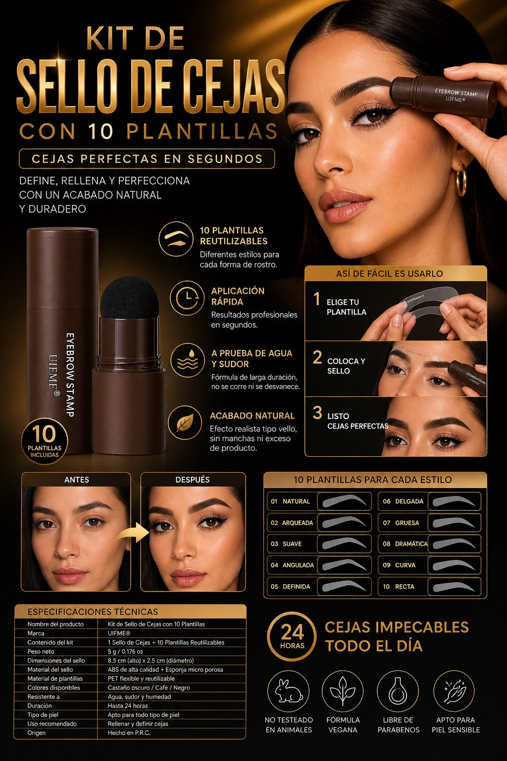 Kit De Sello De Cejas Con 10 Plantillas - imagen 7