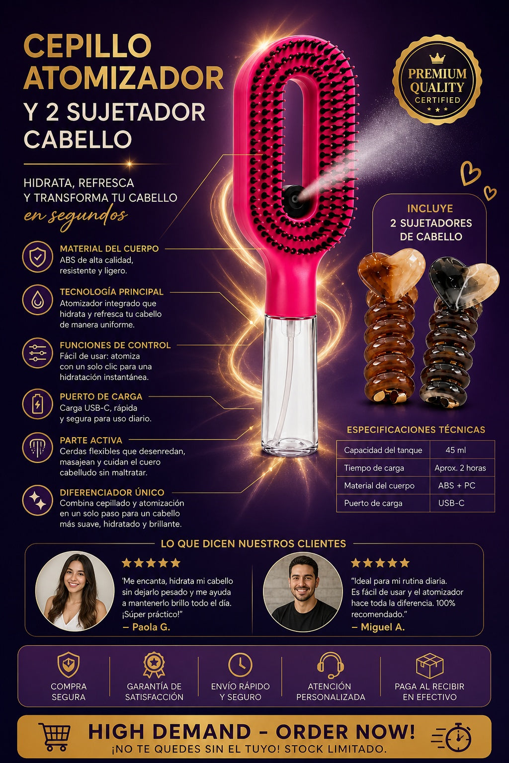 Cepillo Atomizador Y 2 Sujetador Cabello - imagen 7