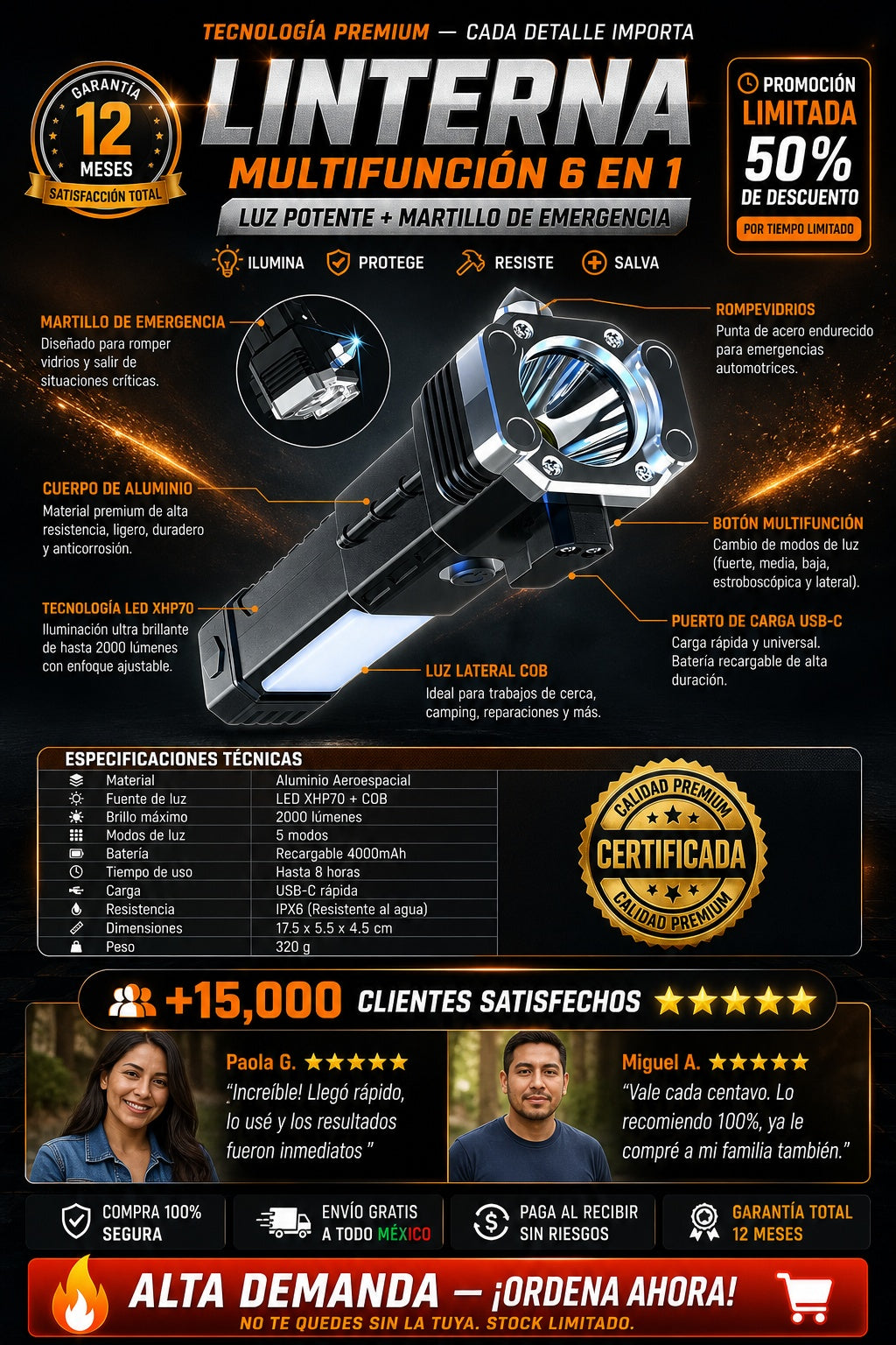 Linterna Martillo Powerbank Portatil - imagen 7