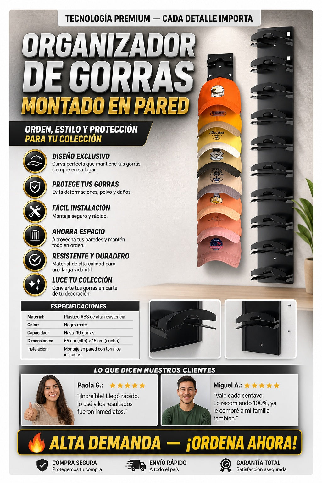 Organizador De Gorras Para Pared - imagen 7