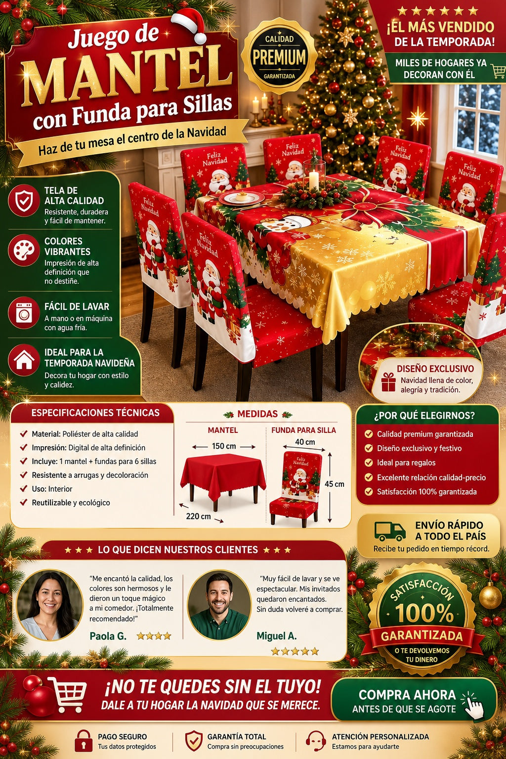 Mantel Navidenos Con 7 Fundas De Silla - imagen 7