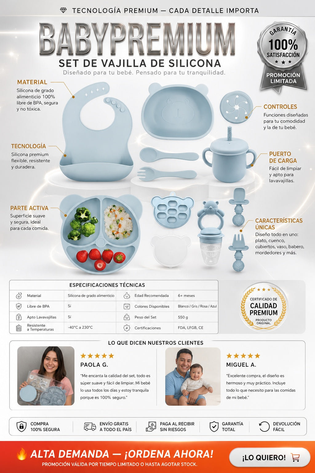 Set de vajilla de silicona para bebé con plato antideslizante y utensilios - imagen 7 - prueba-social