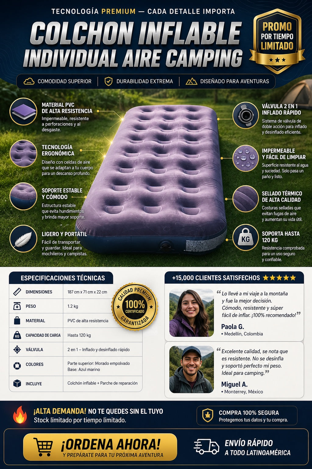 Colchon Inflable Individual Aire Camping - imagen 7