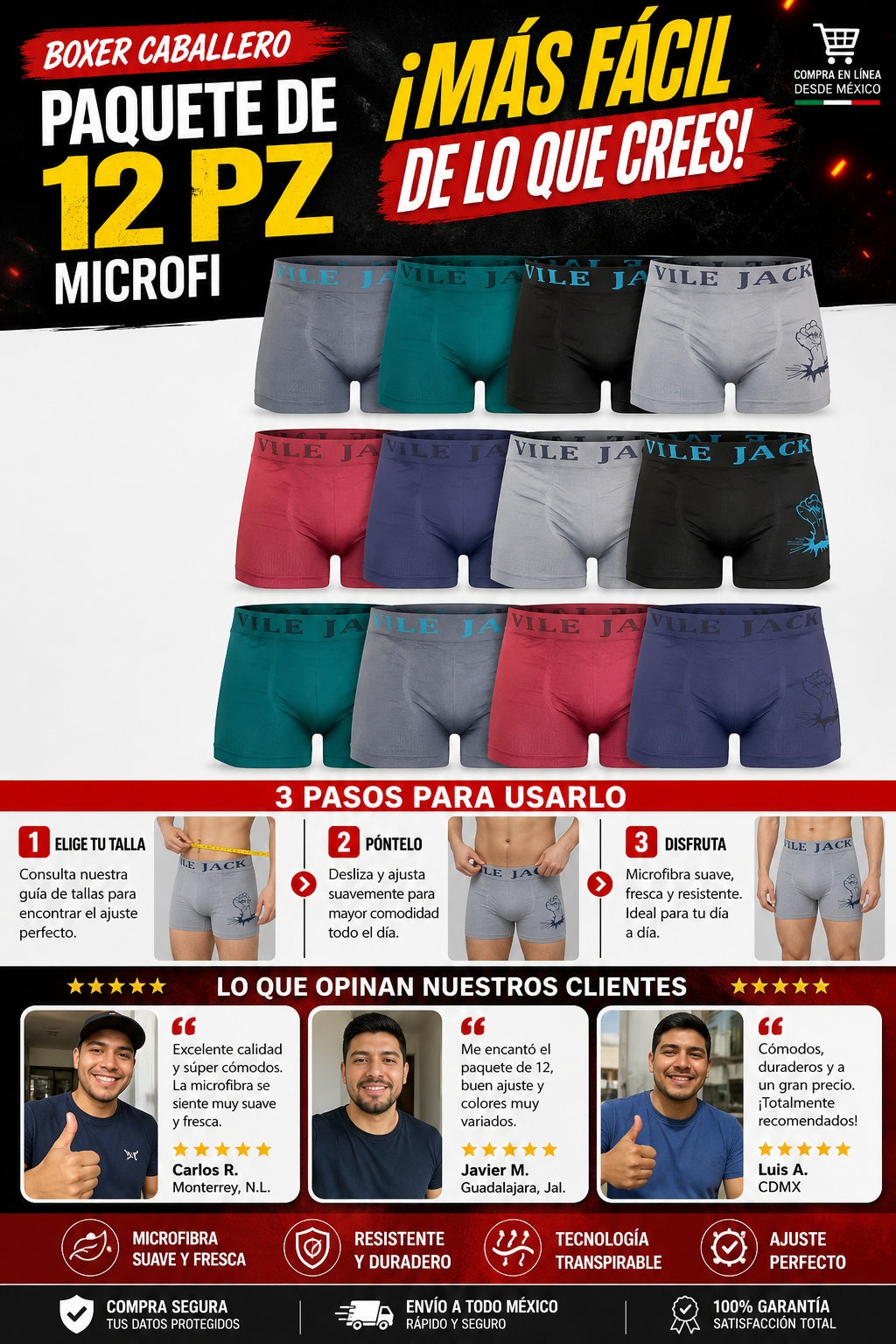 Boxer Caballero Paquete De 12 Pz Microfi paquete de x6 mega oferta de 2x1 en total 12 unidades - imagen 8