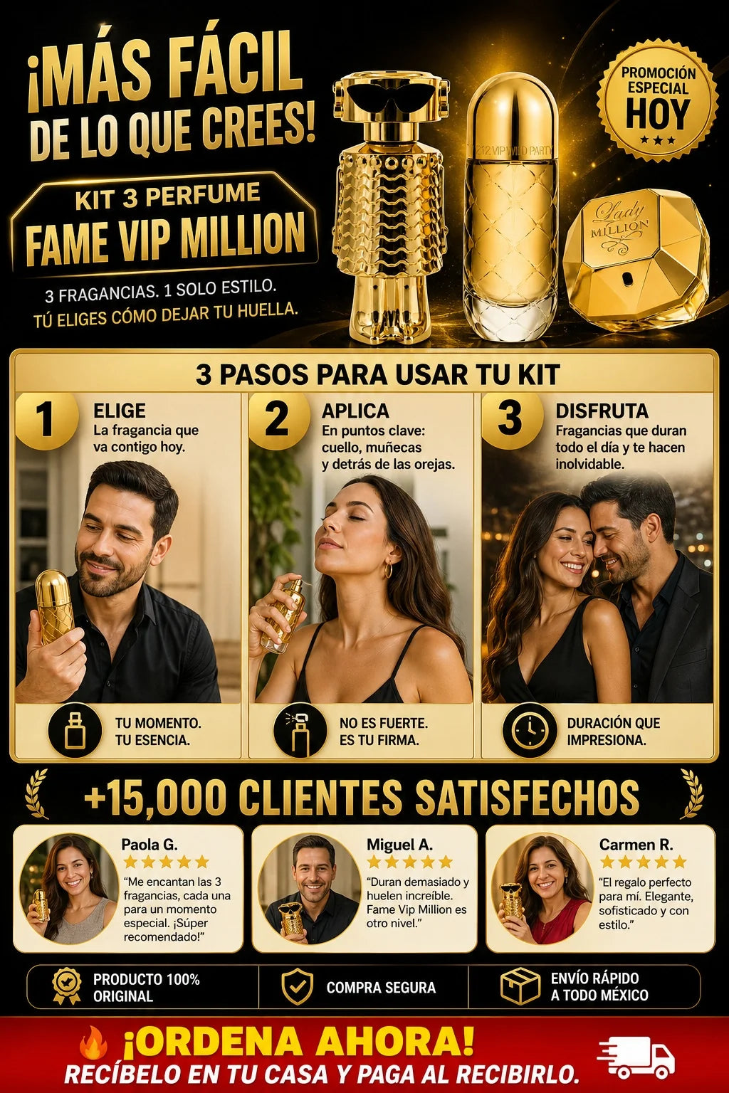 Kit 3 Perfumes Fame VIP Million Exclusivo Premium