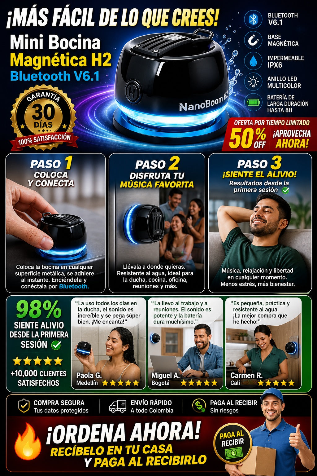 Mini bocina Bluetooth magnética portátil resistente al agua IPX6 - imagen 8 - confianza-envio