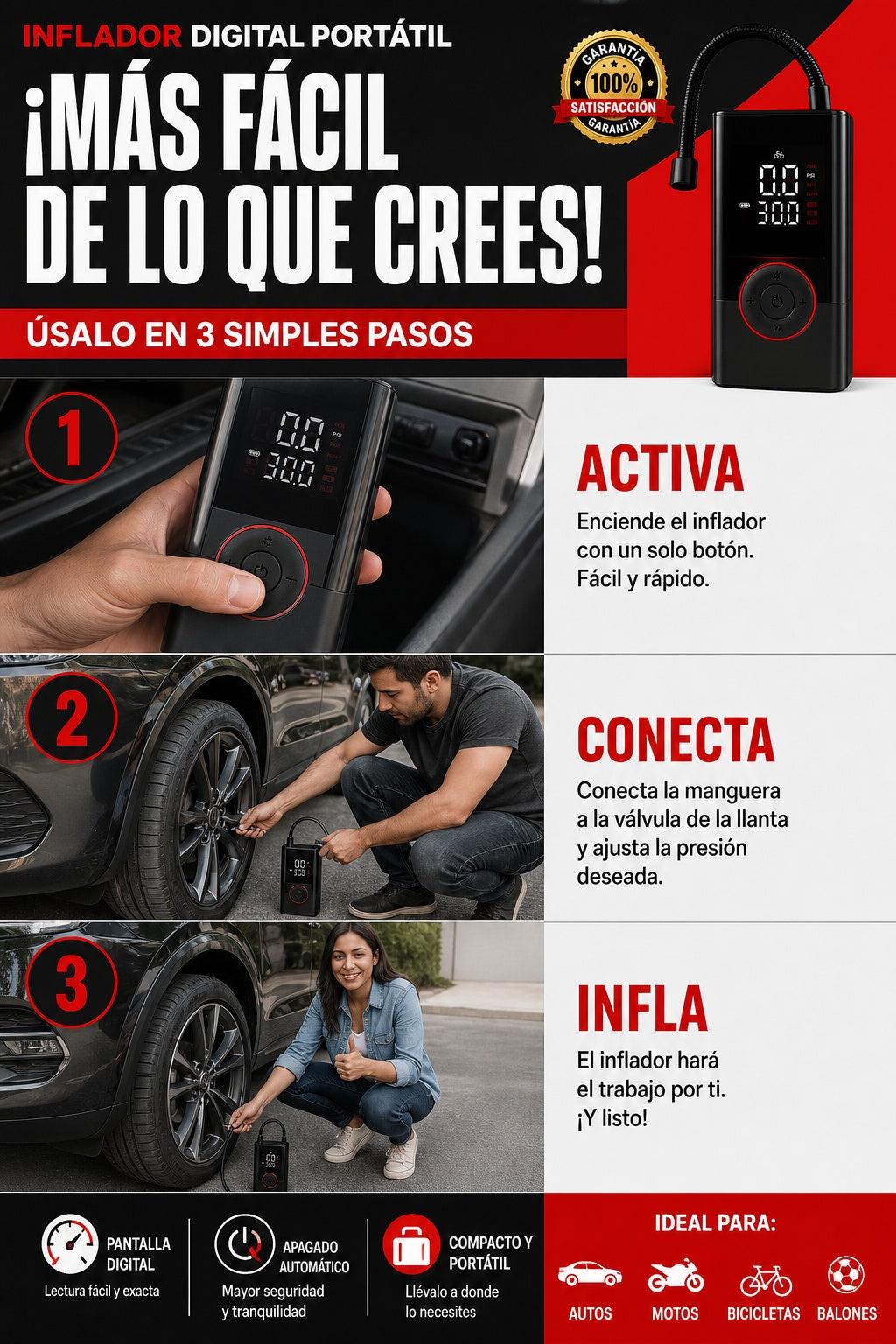 Inflador De Llantas Portatil Digital Rec - imagen 8