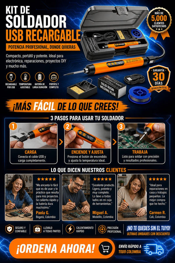 Kit Soldador Usb Recargable Temperatura - imagen 8