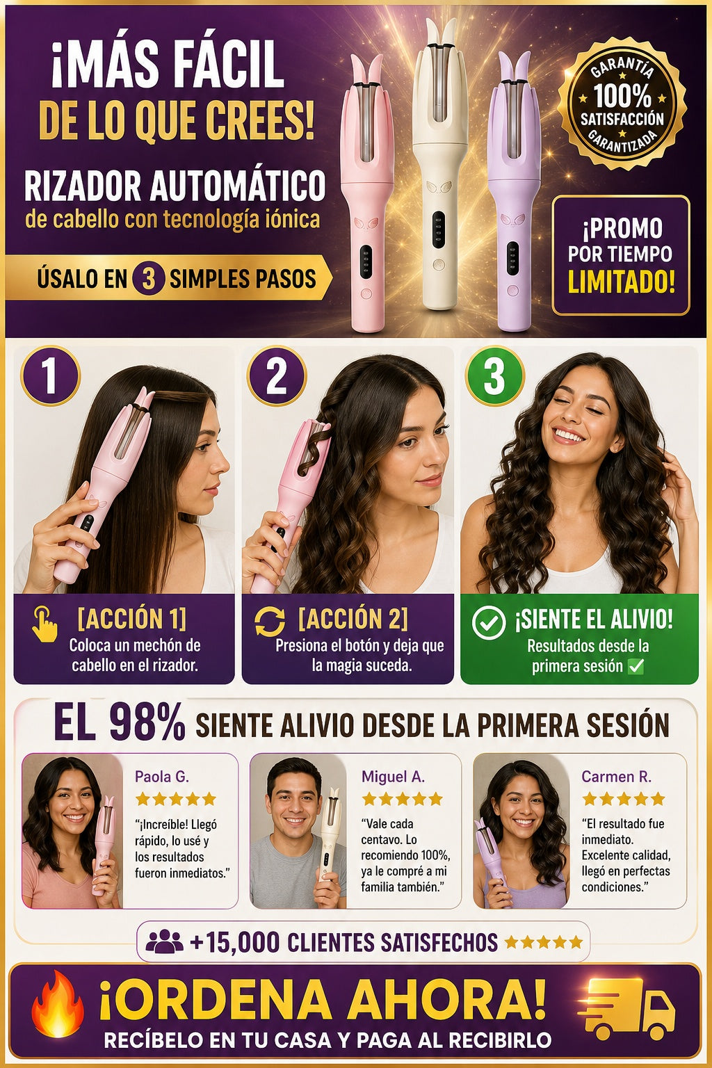 Rizador automático de cabello con tecnología iónica - imagen 8 - confianza-envio