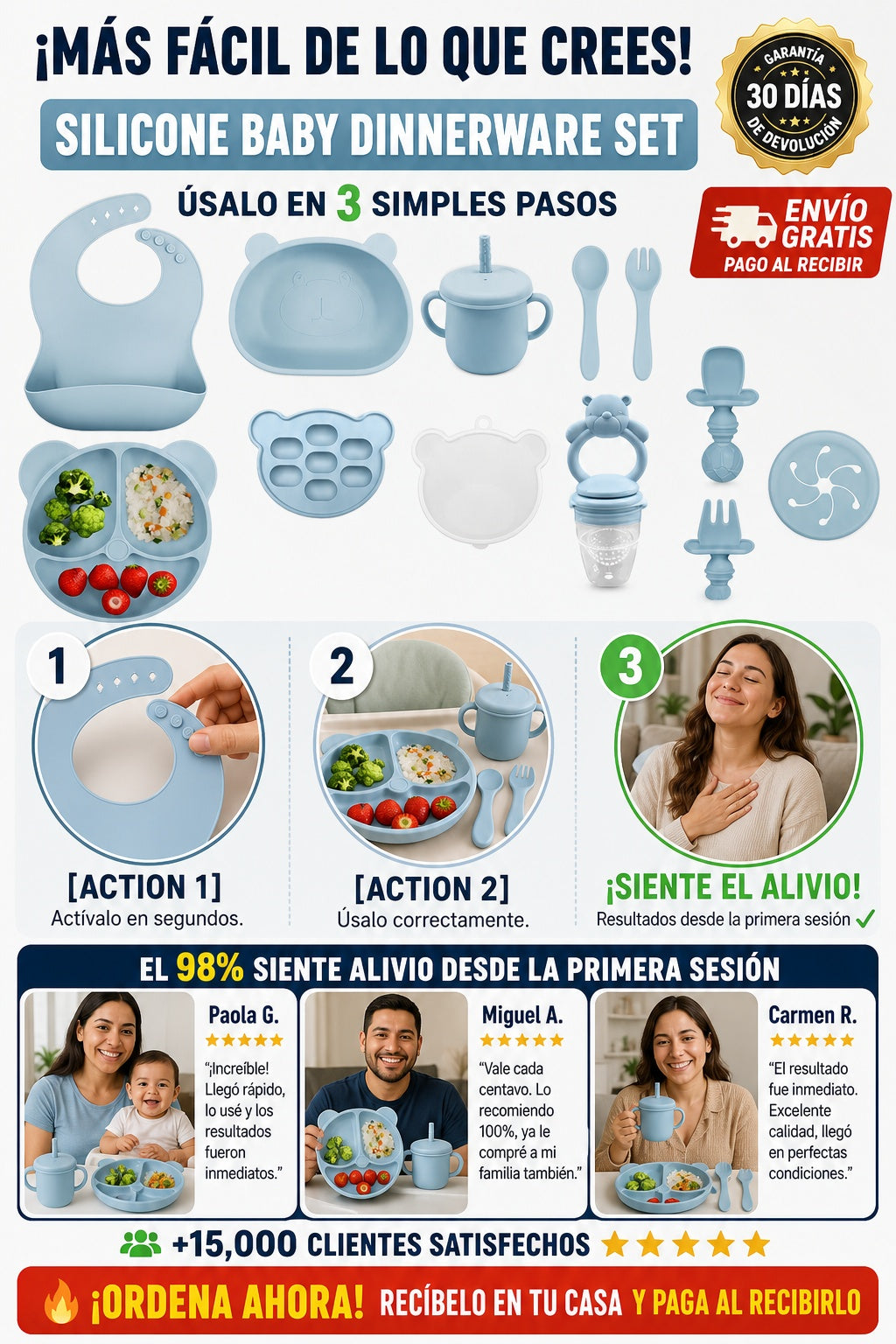 Set de vajilla de silicona para bebé con plato antideslizante y utensilios - imagen 8 - confianza-envio