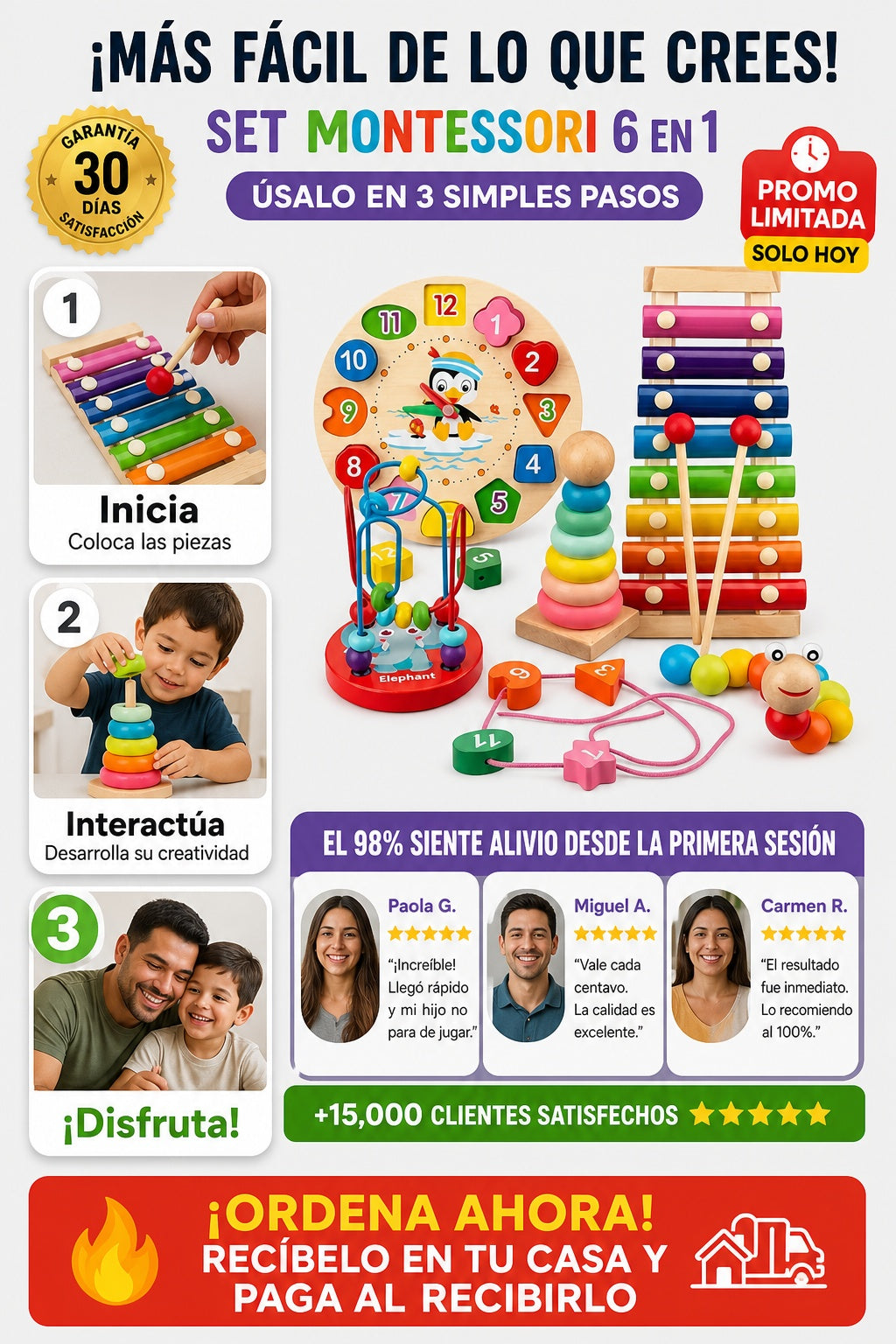 Set de juguetes educativos Montessori de madera con xilófono y torre apilable - imagen 8 - confianza-envio