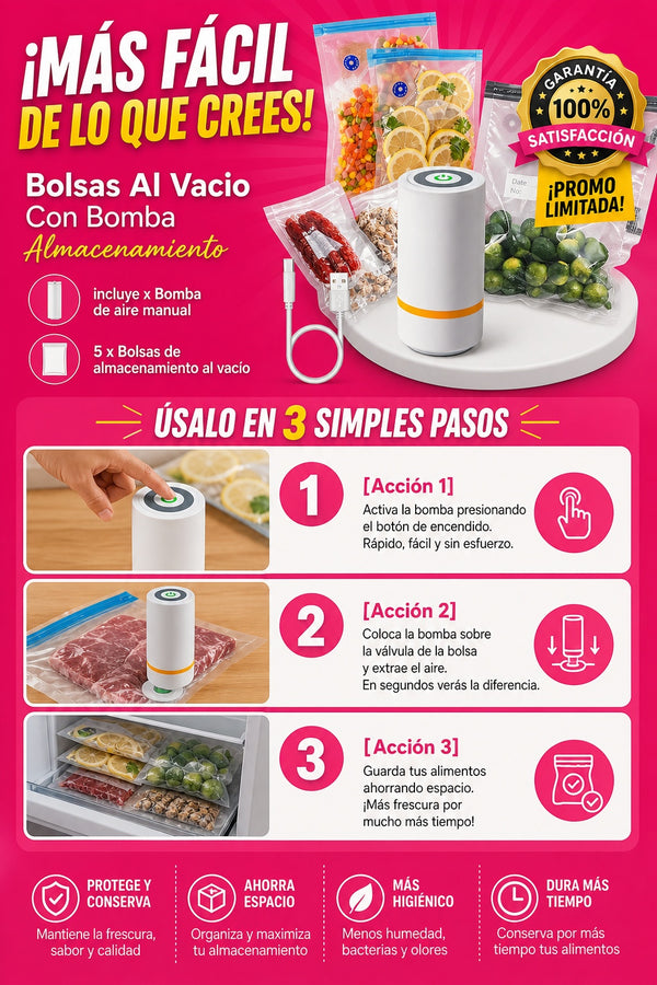 Bolsas Al Vacio Con Bomba Almacenamiento incluye  x Bomba de aire manual 5 x Bolsas de almacenamiento al vacío - imagen 8