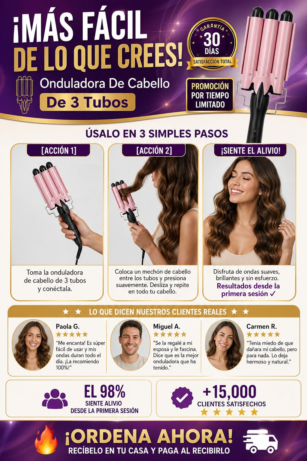 Onduladora De Cabello De 3 Tubos - imagen 8